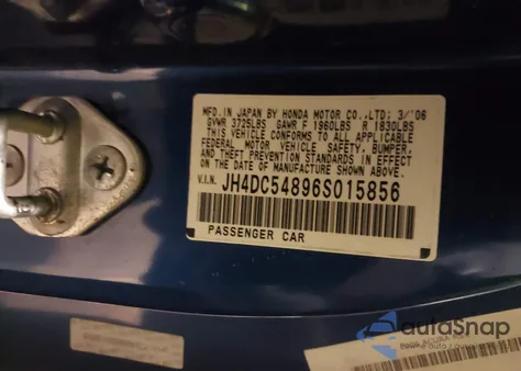 2006 Acura Rsx z USA, uszkodzony, nr VIN JH4DC54896S015856